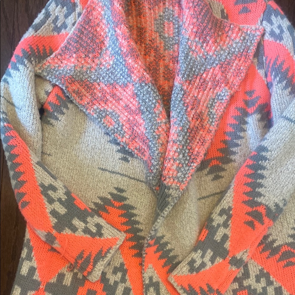 Geometric Patterned Sweater - Orange And Gray - image 2